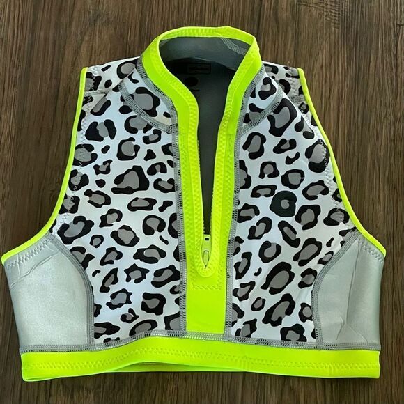 GlideSoul Bundle of 2 Swim Tops Neon Yellow Leopard Halter Zipup and Triangle S - Picture 2 of 8